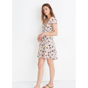Madewell Button-Front Day Dress Women 8‎ Floral Multi-Color Short Sleeve Mini